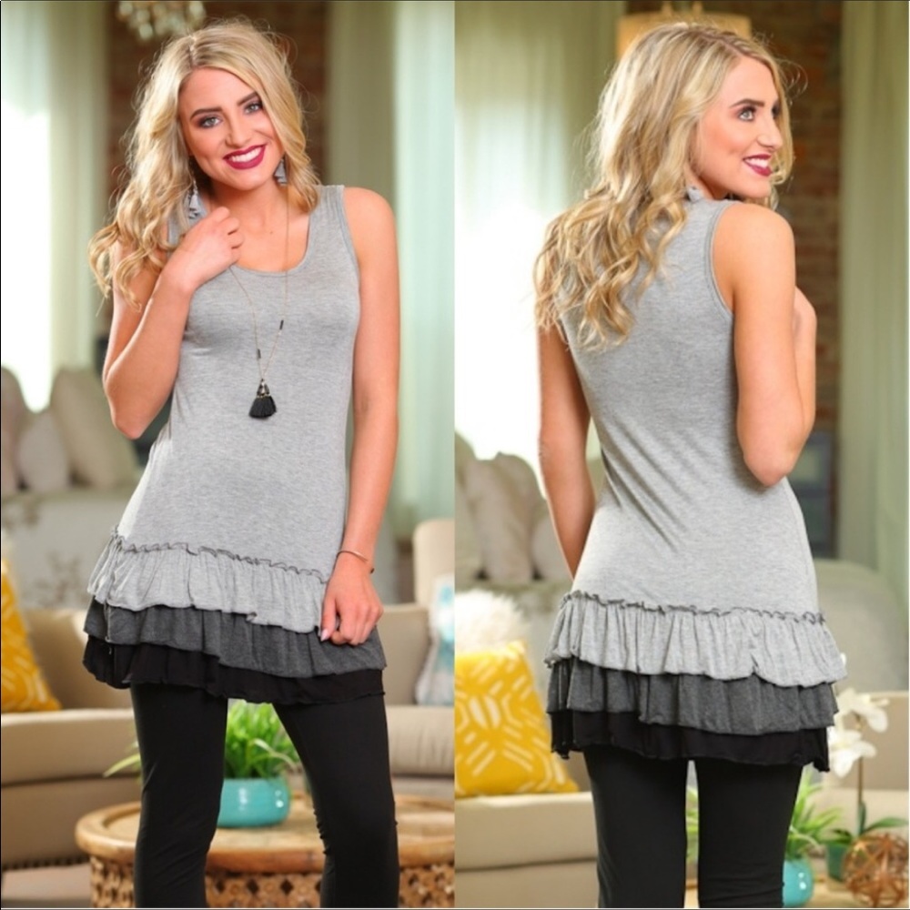 Gray Tiered Ruffle Hem Tunic